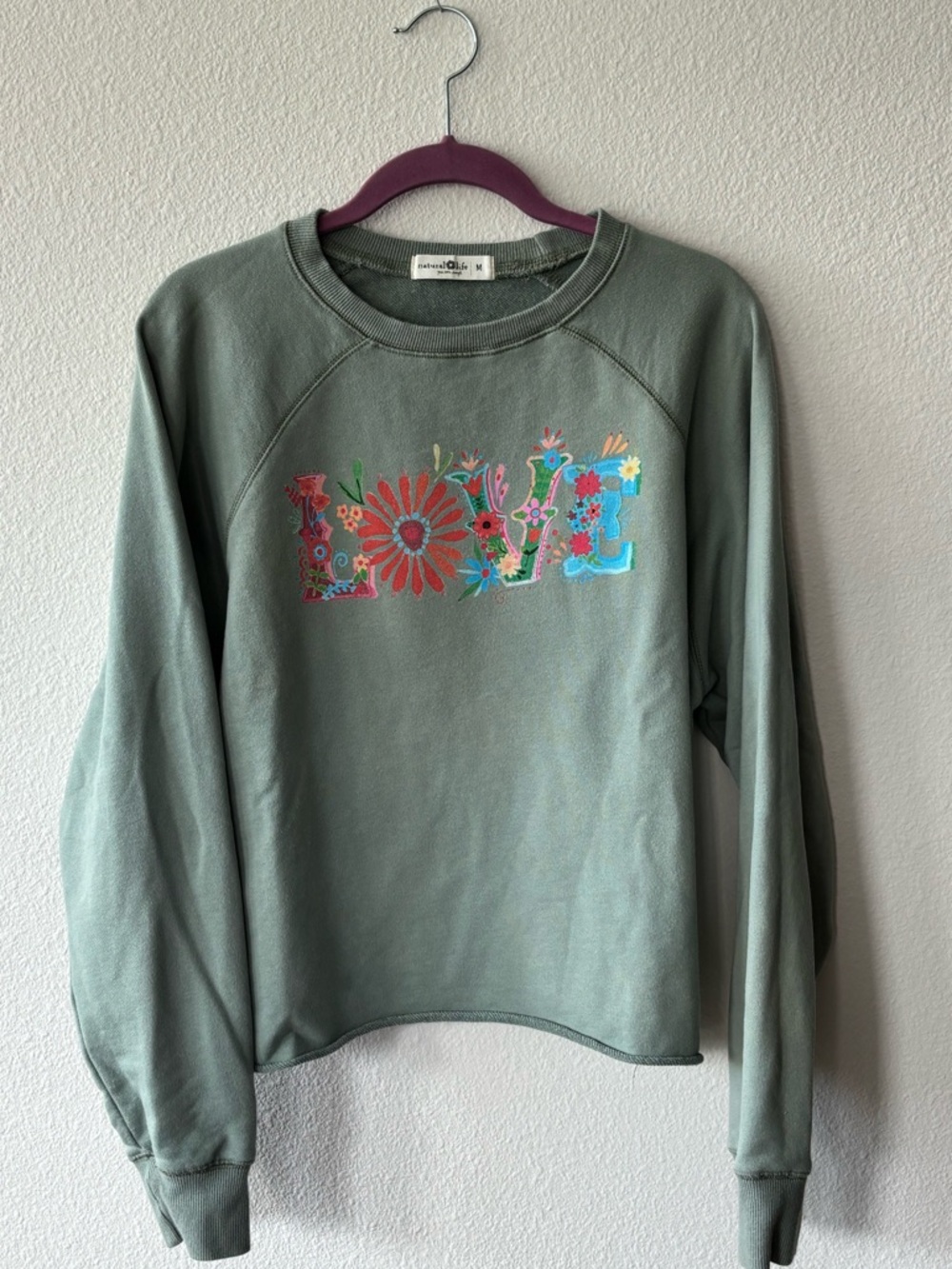 NATURAL LIFE LOVE sweatshirt Size Medium Sage Green